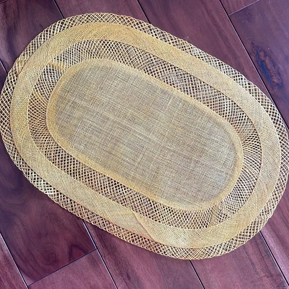 Set of 4 Vintage Bright Yellow Abaca Fiber Placemats